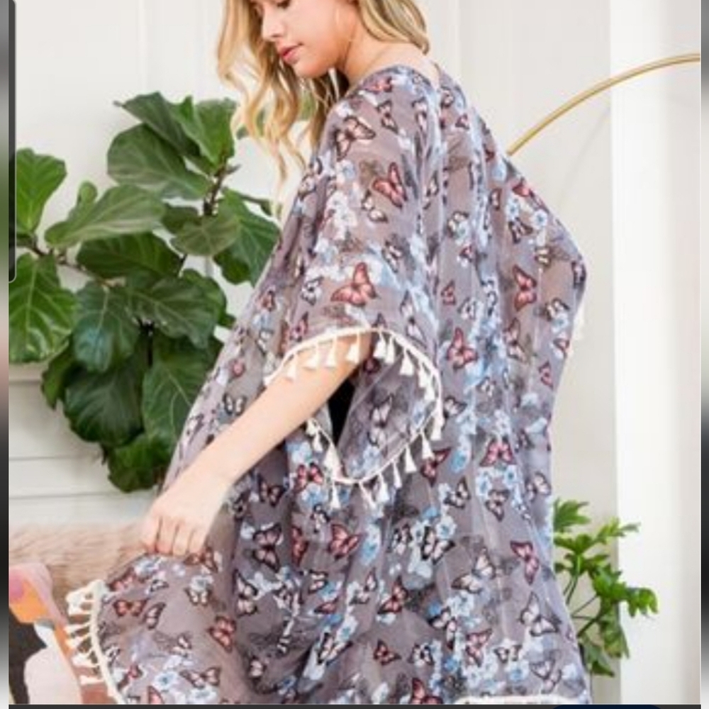 Open Front Butterfly Tassel Kimono Cardigan OS NWT Fairycore Hippie Boho